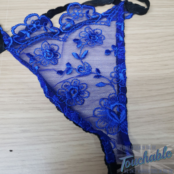 Embroidered blue tanga brief