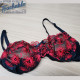 Embroidered red plunge cup bra