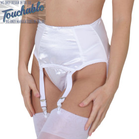 Satin Crepe white deep suspender belt 6 slim clips